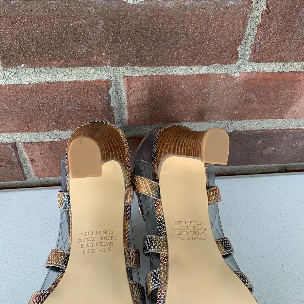 Array Brown Snake Leather Open Toe X-Strap Heeled… - image 7